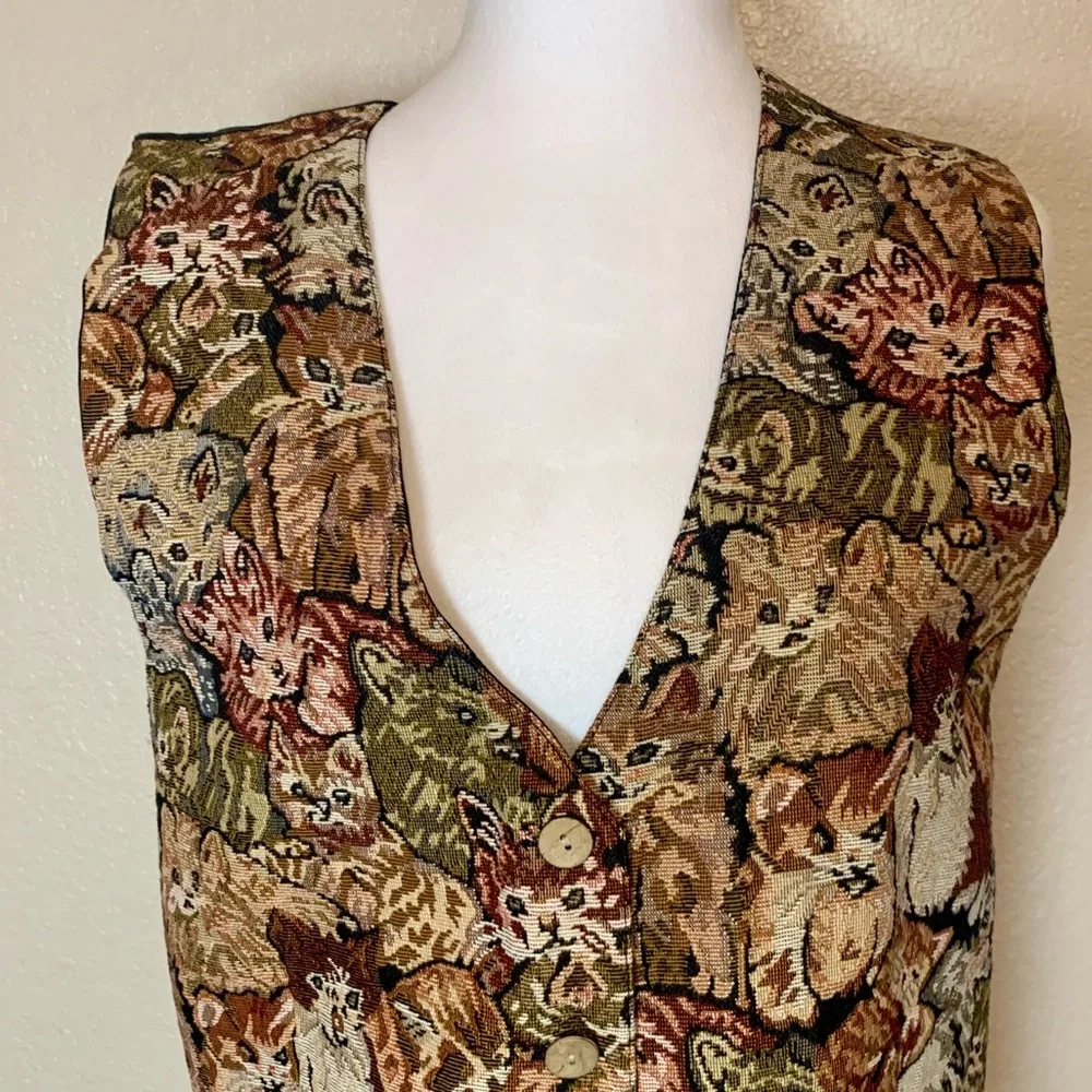 Tapestry Cat Vest Brown Black Tan Size Large